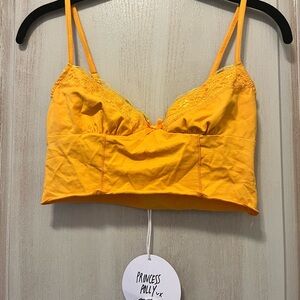 Princess Polly Orange cropped tank with lace detail size 4
